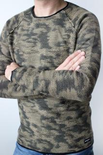 Khaki vzorovaný svetr v army stylu !Solid S,M,L,XL Velikost: S
