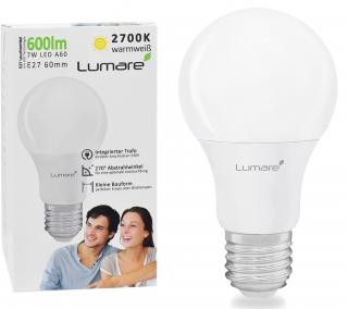 Lumaro LED zarovka E27, 7 W (nahrazuje 60W), 600 Lumen, 2700 K, teplá bilá