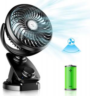 Mini dobíjecí klipový ventilátor ventilátor s baterií Ø 14,5cm, 5000 mAh, USB