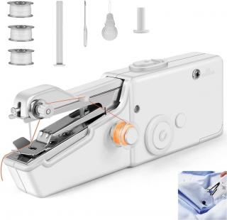 Mini ruční šicí stroj pro domácí kutily, přenosný, vhodné pro začátečníky, bílý