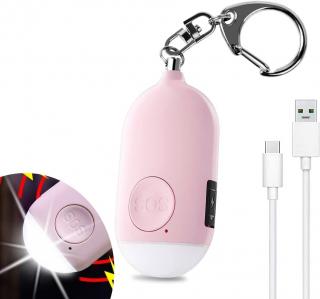 Osobní kapesní alarm s funkcí LED svítilny, 130 dB, USB dobíjecí Barva: Růžová