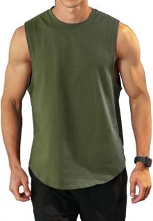 Pánské workout tréningové tričko bez rukávů, armádní zelená, XL