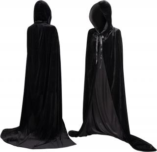 Plášť s kapucí dlouhý, samet, plyš, černý Velikost: XL