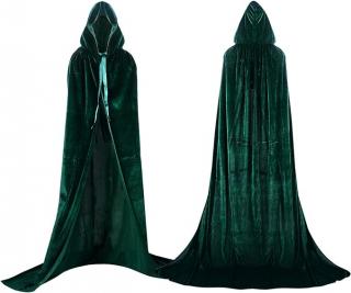 Plášť s kapucí dlouhý, samet, plyš, zelený Velikost: 2XL