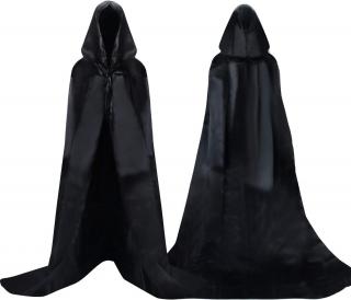 Plášť s kapucí dlouhý, satén, černý Velikost: XL