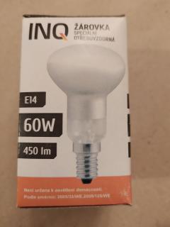 Reflektorová žárovka INQ 60W, E14, 450 lumen, speciální - otřesuvzdorná