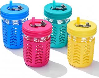 Sada 4 sklenic Smith's Mason Jars 235 ml, odolné proti vytečení, silikonové obaly