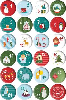 Sada adventních placek s čísly 1-24 k vánočnímu kalendáři Ø 32 mm