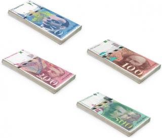 Scratch Cash 100 x franky, peníze na hraní (skutečná velikost)