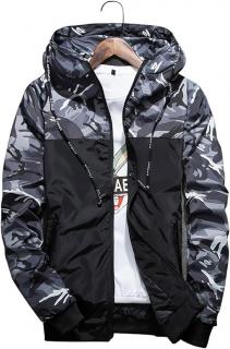 shepretty Pánská bunda Camouflage s dlouhým rukávem, šedá, 3XL