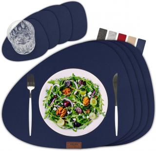 Sølmo Designová 4dílná stolní sada z plsti, noční modrá, prostírání