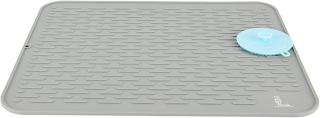 SUPER KITCHEN Silikonová odkapávací podložka na nádobí s čisticím kartáčem, 54×46 cm, šedá