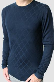 Tmavě modrý svetr s mřížkovým vzorem Tailored & Originals S,M,L Velikost: L
