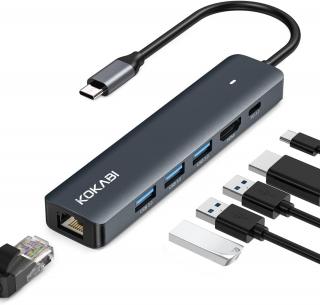 USB-C adaptér Ethernet, 4K HDMI, LAN RJ45 Gigabit, 3xUSB 3.0, 100W PD
