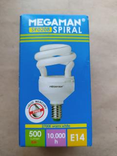 Úsporná žárovka Megaman 8W (40W), E14, 500 lumen, teplé bílé světlo