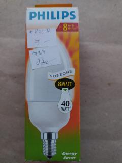 Úsporná žárovka Philips 8W (40W), E14, 345 lumen, měkké bílé světlo