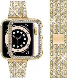 Wutwuk Apple Watch náramek dámský 38mm, zlatý s kamínky