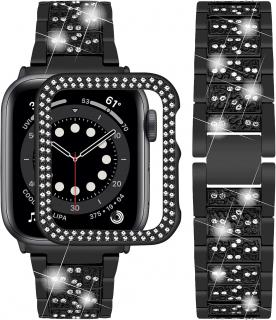 Wutwuk Apple Watch náramek dámský 40mm, černý s kamínky