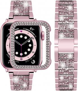 Wutwuk Apple Watch náramek dámský 40mm, růžovočervený s kamínky