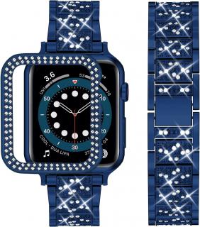 Wutwuk Apple Watch náramek dámský 42mm, modrý s kamínky