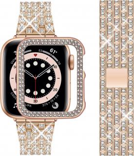 Wutwuk Apple Watch náramek dámský 44mm, růžovozlatý s kamínky
