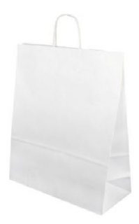 Papírová taška 320x120x410 mm Barva: Bílá rýhovaná, cena za: Svazek 25 ks tašek