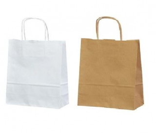 Papírová taška kroucené ucho 140x80x240 mm nosnost 5 kg Barva: Bílá - rýhovaná, cena za: 1 ks