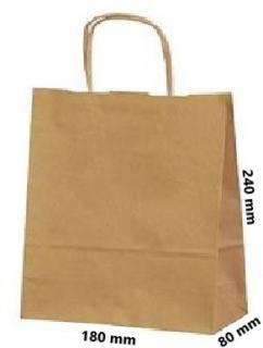 Papírová taška kroucené ucho 180x80x240 mm nosnost 5 kg Barva: Hnědá rýhovaná, cena za: Svazek 25 ks tašek