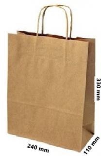 Papírová taška kroucené ucho 240x100x320 mm nosnost 6 kg Barva: Hnědá rýhovaná, cena za: Svazek 25 ks tašek
