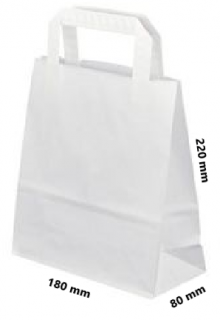 Papírová taška ploché ucho 180x80x220 mm nosnost 5 kg Barva: Bílá, cena za: Svazek 25 ks tašek
