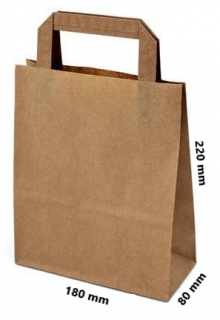 Papírová taška ploché ucho 180x80x220 mm nosnost 5 kg Barva: Hnědá, cena za: Svazek 25 ks tašek