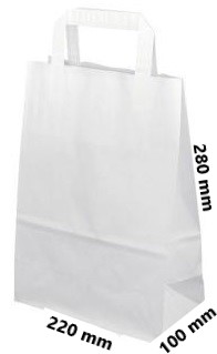 Papírová taška ploché ucho 220x100x280 mm nosnost 5 kg Barva: Bílá, cena za: 250 ks v kartonu