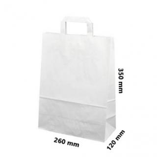 Papírová taška ploché ucho 260x120x350 mm nosnost 8 kg Barva: Bílá, cena za: Svazek 25 ks tašek