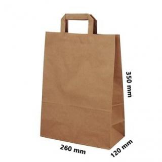 Papírová taška ploché ucho 260x120x350 mm nosnost 8 kg Barva: Hnědá, cena za: Svazek 25 ks tašek