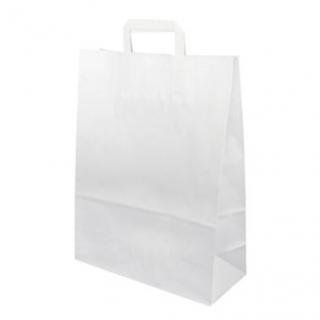 Papírová taška ploché ucho 320x120x410 mm nosnost 8 kg Barva: Bílá, cena za: Svazek 25 ks tašek