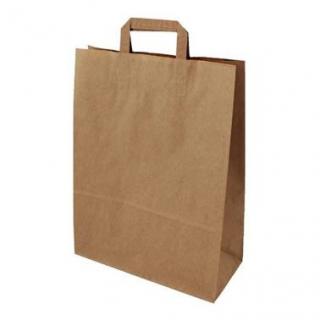 Papírová taška ploché ucho 320x120x410 mm nosnost 8 kg Barva: Hnědá, cena za: 100 ks v kartonu