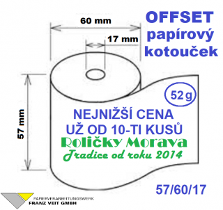 Papírový kotouček 57/60/17 návin 32 m cena za: 120 ks kotoučků v kartonu