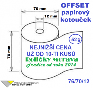 Papírový kotouček 76/70/12 návin 48 m cena za: 10 ks ve fólii