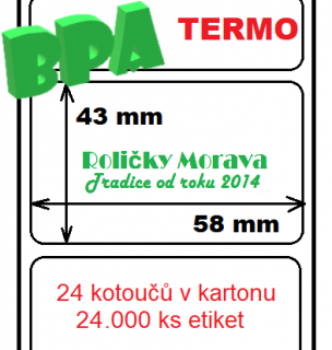 Termo etiketa 58/43/40 1000 ks v kotoučku cena za: 24 ks v kartonu