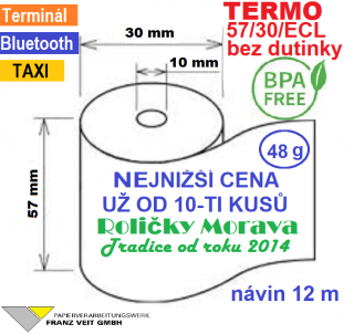 Termo kotouček 57/30/10 BPA 12m bez dutinky  (57/30/ECL, 57mm x 12m) Množství: 1 ks kotoučku