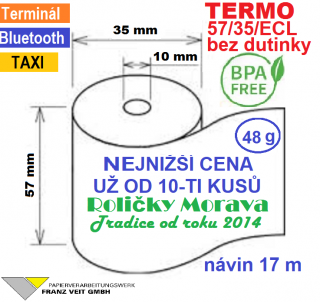 Termo kotouček 57/35/10 BPA 17m bez dutinky (57/35/ECL, 57mm x 17m) Množství: 1 ks kotoučku