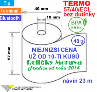 Termo kotouček 57/40/10 BPA 23m bez dutinky (57/40/ECL, 57mm x 23m) Množství: 1 ks kotoučku