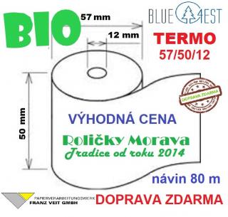 Termo kotouček 57/50/12 BIO 28m BLUE4EST (57mm x 28m) cena za: 1 ks kotouček