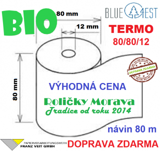 Termo kotouček 80/80/12 BIO BLUE4EST 79m (80mm x 79m) cena za: 5 ks kotoučků ve fólii