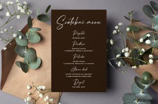 Papírové svatební MENU - A6 #2  Nejlepší doplněk na Vaší slavnostní tabuli Vyberte barvu: Čokoládová