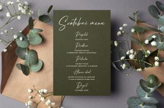 Papírové svatební MENU - A6 #2  Nejlepší doplněk na Vaší slavnostní tabuli Vyberte barvu: Olivová