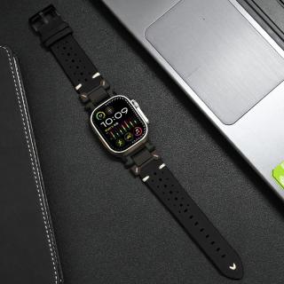 ALEATHER kožený řemínek titanové černé upínání řemínek pro Apple Watch Ultra 2 42mm 44mm 45mm 49 mm Černá černá