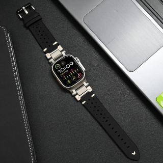 ALEATHER kožený řemínek titanové černé upínání řemínek pro Apple Watch Ultra 2 42mm 44mm 45mm 49 mm Černá titan