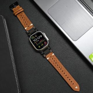 ALEATHER kožený řemínek titanové černé upínání řemínek pro Apple Watch Ultra 2 42mm 44mm 45mm 49 mm Hnědá černá