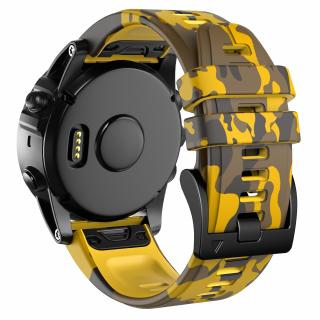 CAMO 22mm silikonový gumový řemínek pro Garmin Fenix maskáčový žlutý QuickFit